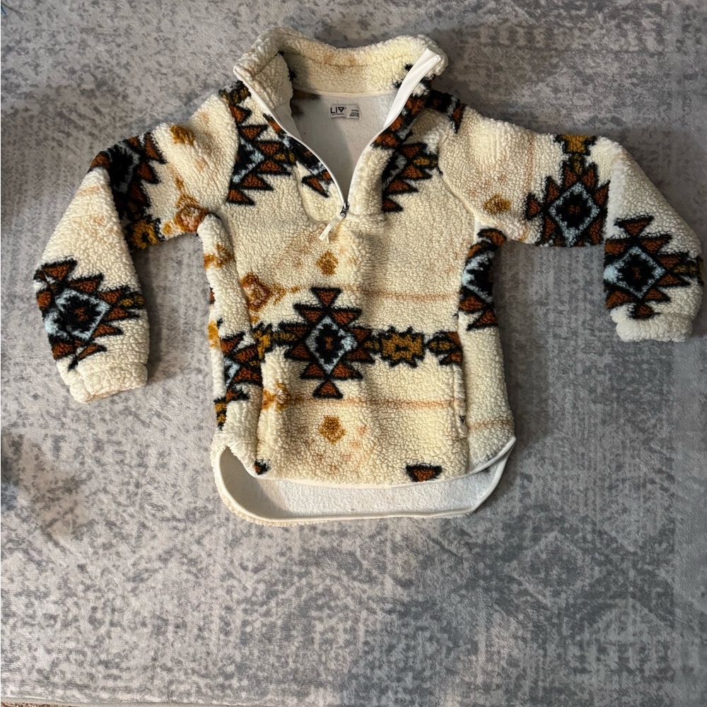 Cream and Brown Hoodie Sweatshirt Relaxed Fit